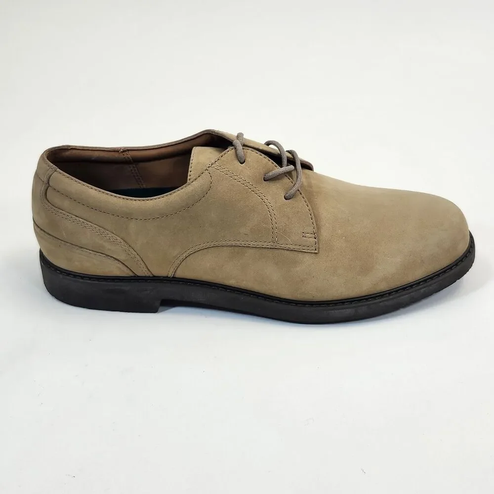 Rockport Mens 10M Beige Nubuck Leather Derby Shoes Casual Lace Up Comfort Oxford